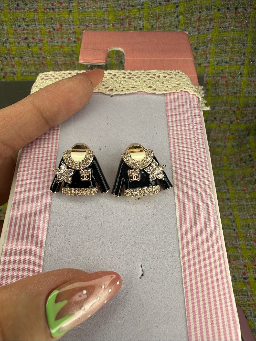 AA great Elegant Black and Gold Jacket Charm Earrings with Crystal Accents